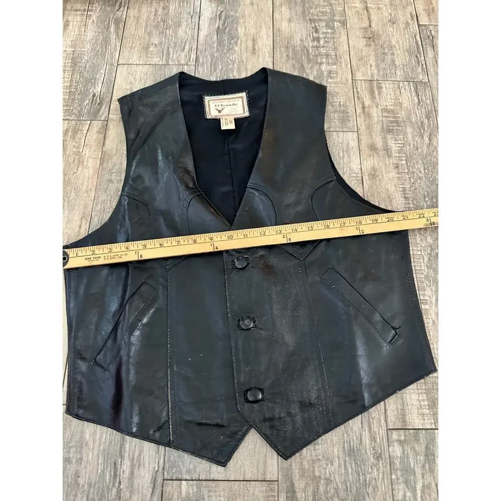 Vintage El Venado Men's Black Genuine Leather Button Up Western Vest Size 44